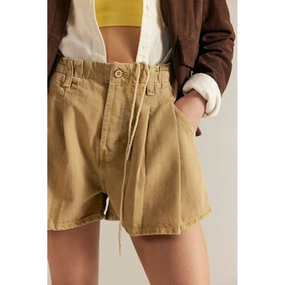 Free People Clark Pleated Denim Shorts Womens S Boho Casual Cool Y2K Relaxed - Picture 1 of 7